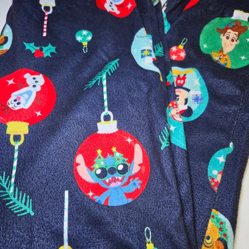 Disney Christmas Ornament Pajama Pants Mickey Stitch Woody Olaf Navy Blue Small‎ - Picture 3 of 5